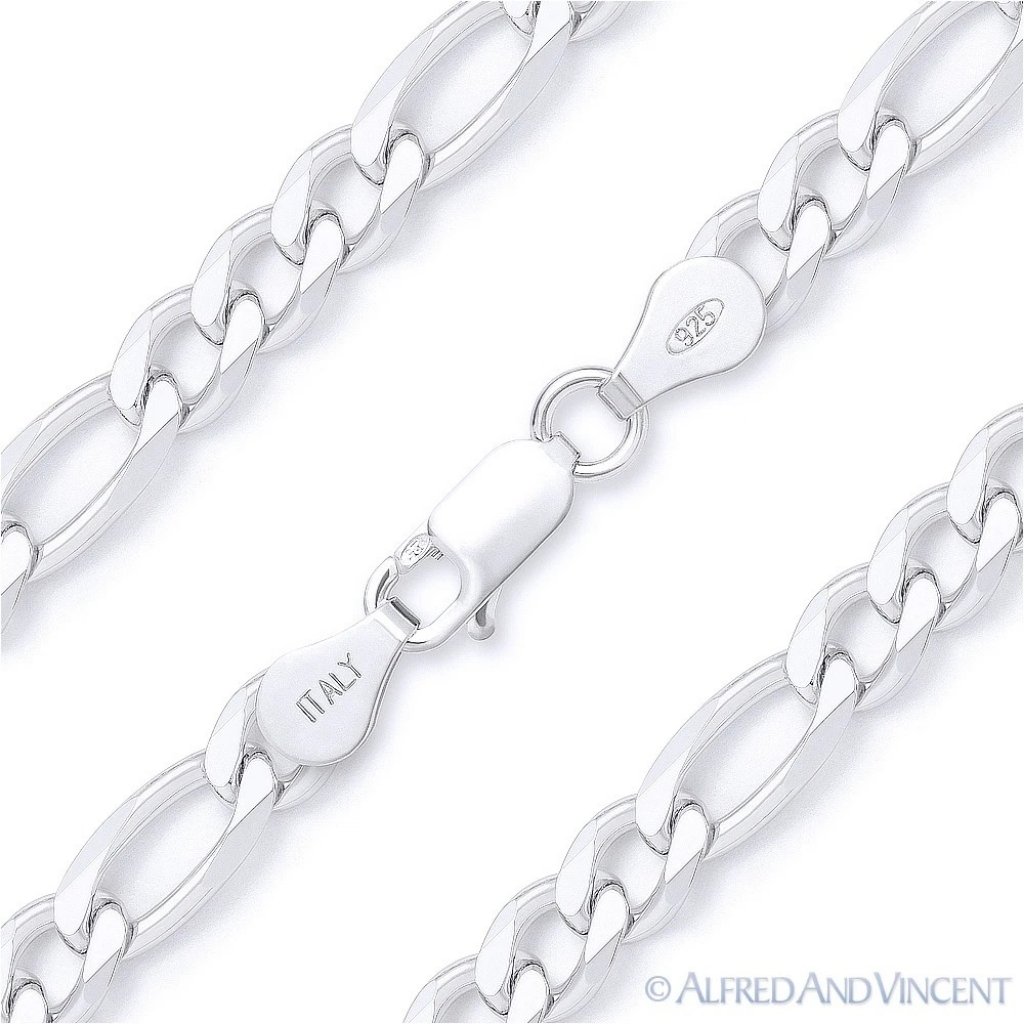 3.7mm Figaro / Figaroa Link Chain Necklace In Solid .925 Sterling Silver - 22"